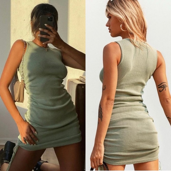 Revolve Lioness Military Minds Knit Ruched Mini Dress Sage Green Size XS - Picture 2 of 9